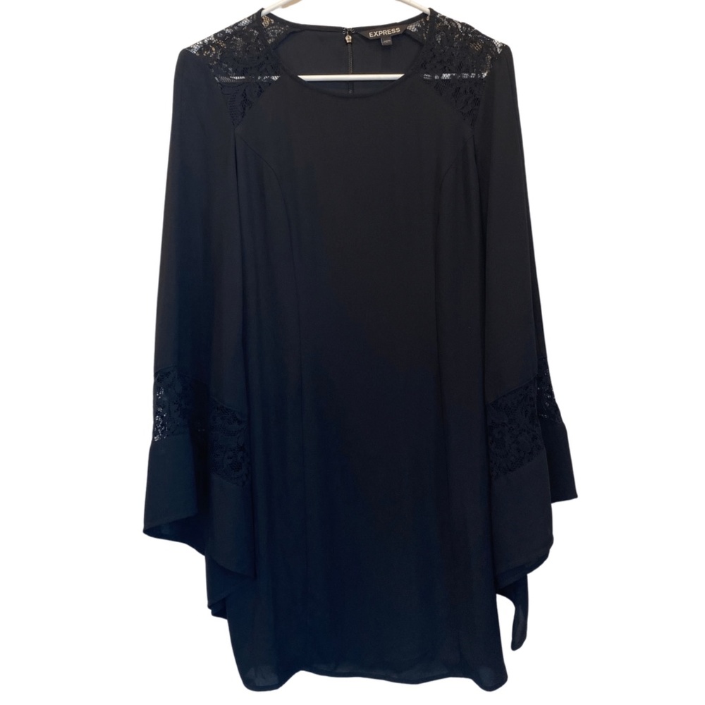 Express Black Bell Sleeve Tunic Mini Black Dress EUC Size 6